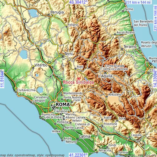 Topographic map of Rocca Sinibalda