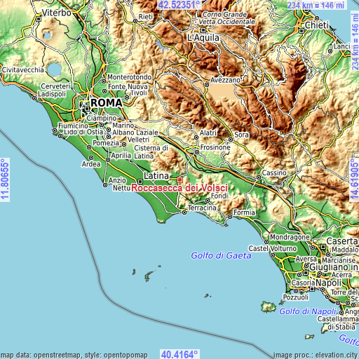 Topographic map of Roccasecca dei Volsci