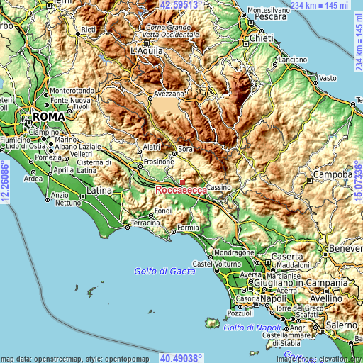 Topographic map of Roccasecca