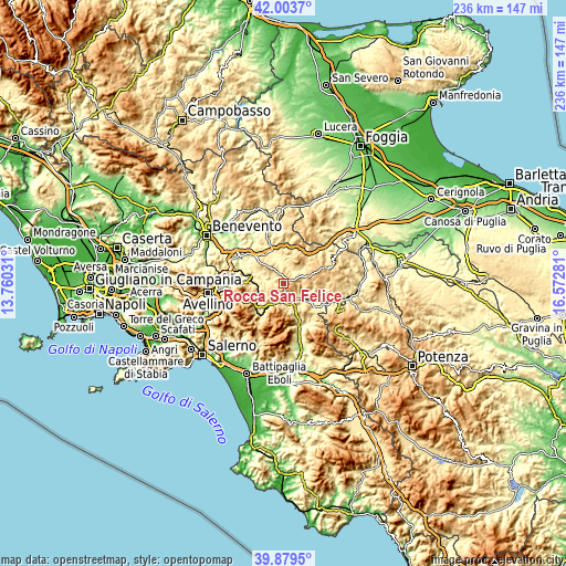 Topographic map of Rocca San Felice