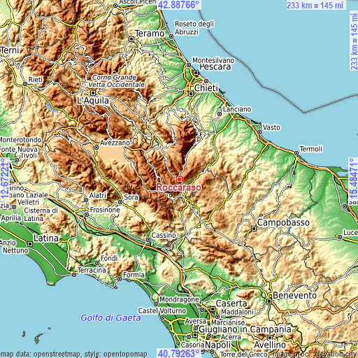 Topographic map of Roccaraso