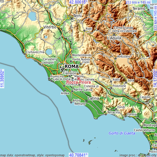 Topographic map of Rocca Priora