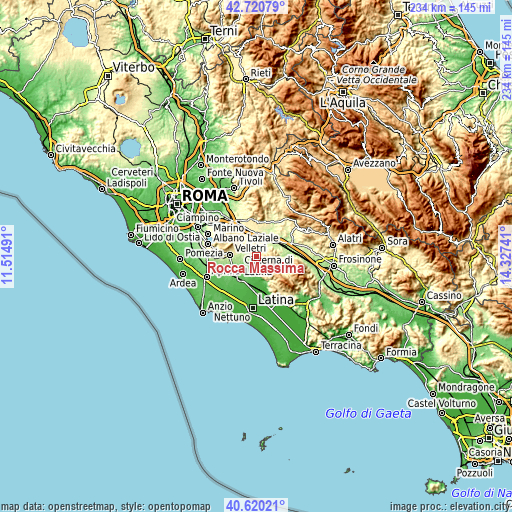 Topographic map of Rocca Massima