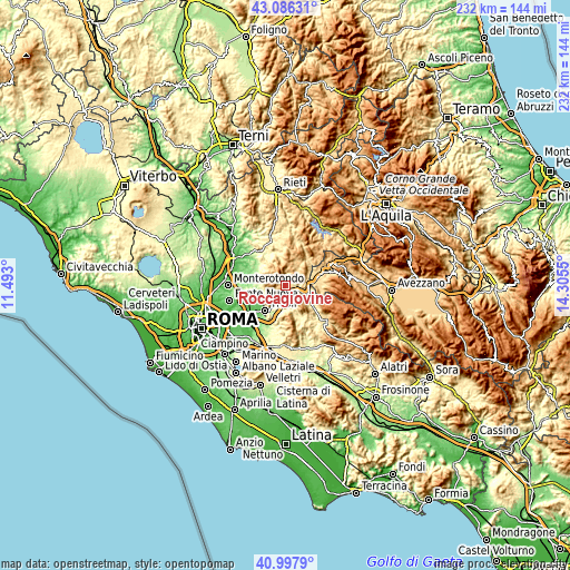 Topographic map of Roccagiovine