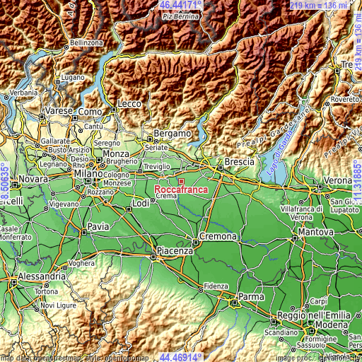 Topographic map of Roccafranca