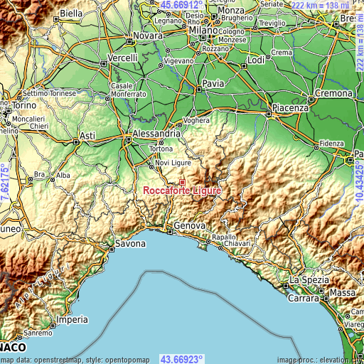 Topographic map of Roccaforte Ligure