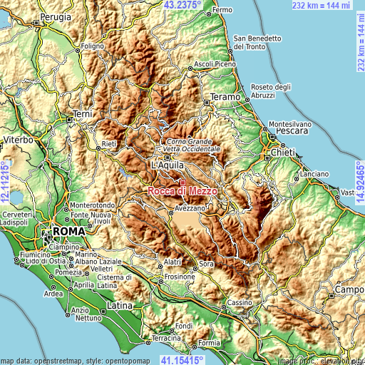 Topographic map of Rocca di Mezzo