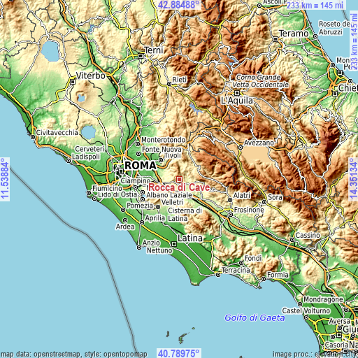 Topographic map of Rocca di Cave