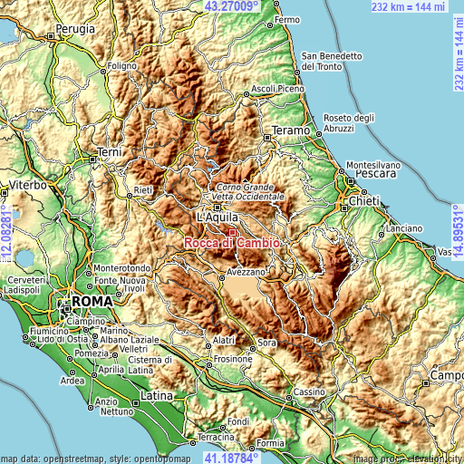 Topographic map of Rocca di Cambio