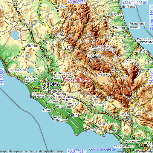 Topographic map of Rocca di Botte