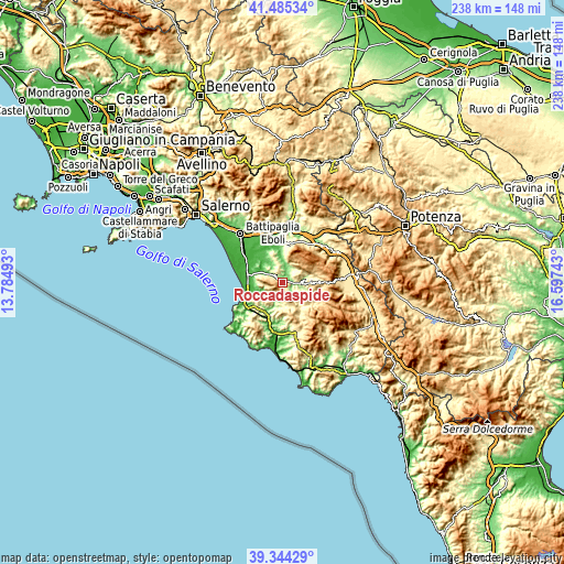 Topographic map of Roccadaspide