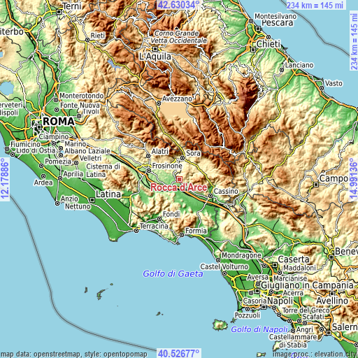 Topographic map of Rocca d'Arce