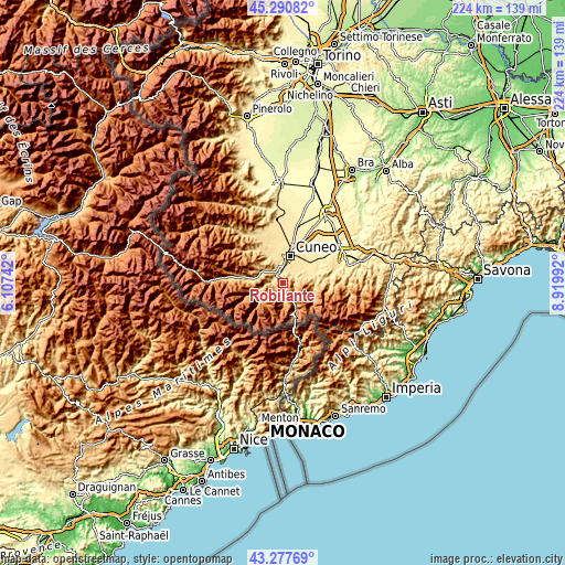 Topographic map of Robilante