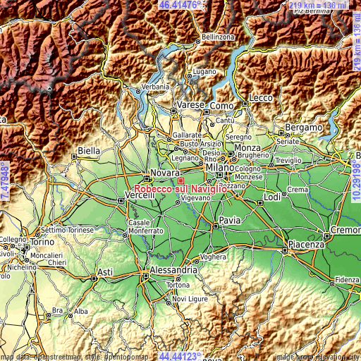 Topographic map of Robecco sul Naviglio