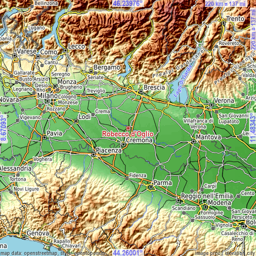 Topographic map of Robecco d'Oglio