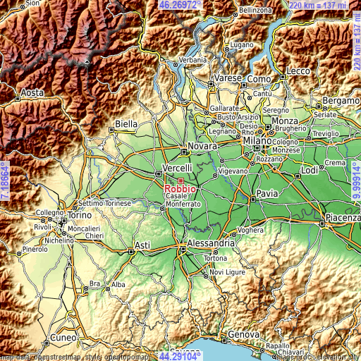 Topographic map of Robbio