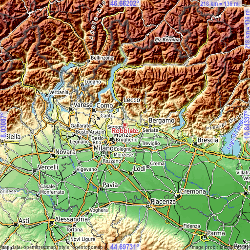 Topographic map of Robbiate