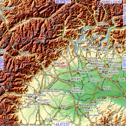 Topographic map of Roasio