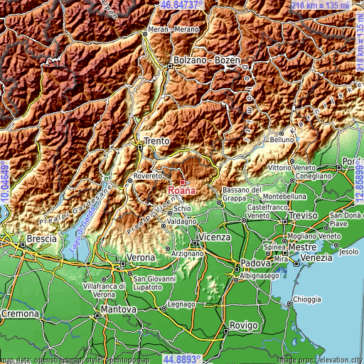 Topographic map of Roana