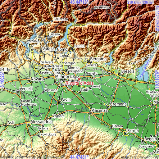 Topographic map of Rivolta d'Adda