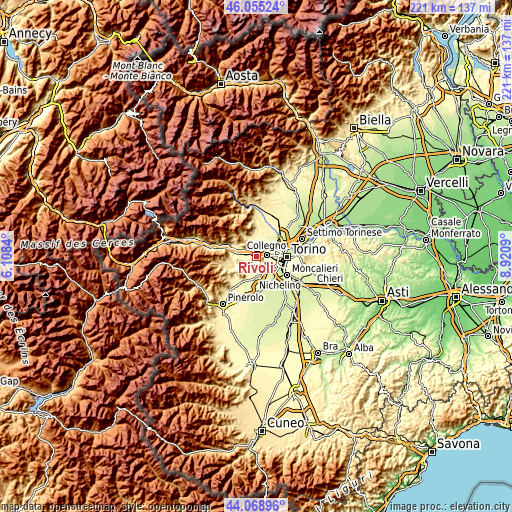 Topographic map of Rivoli