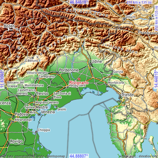 Topographic map of Rivignano