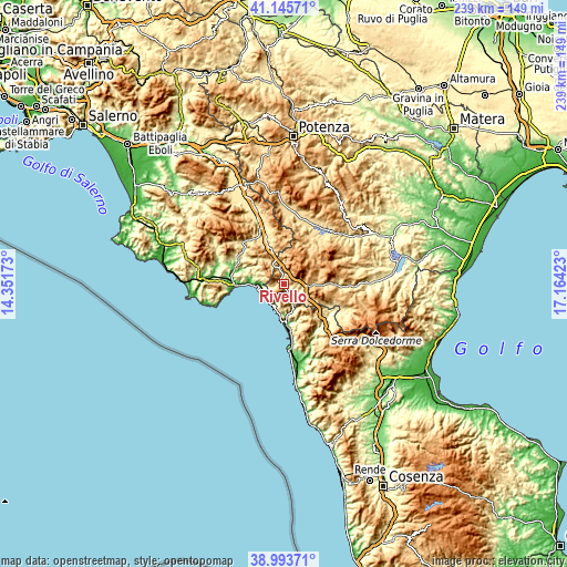 Topographic map of Rivello