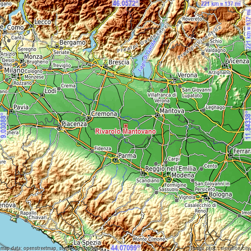 Topographic map of Rivarolo Mantovano