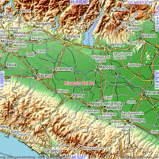 Topographic map of Rivarolo del Re