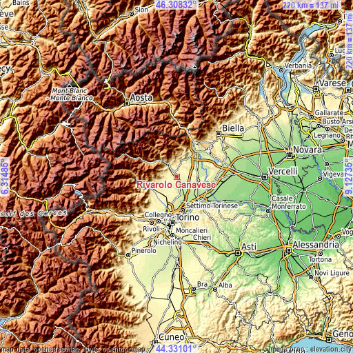 Topographic map of Rivarolo Canavese