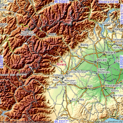 Topographic map of Rivara