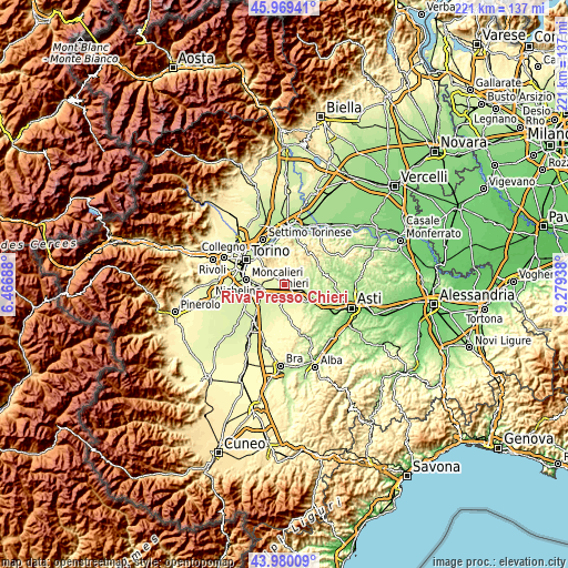 Topographic map of Riva Presso Chieri