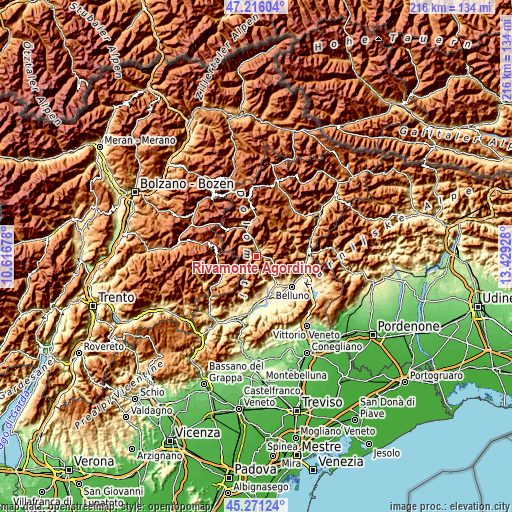 Topographic map of Rivamonte Agordino