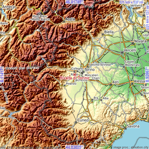 Topographic map of Rivalta di Torino