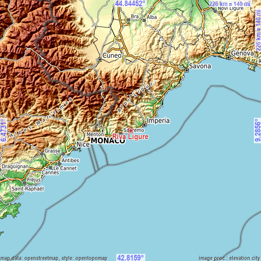 Topographic map of Riva Ligure