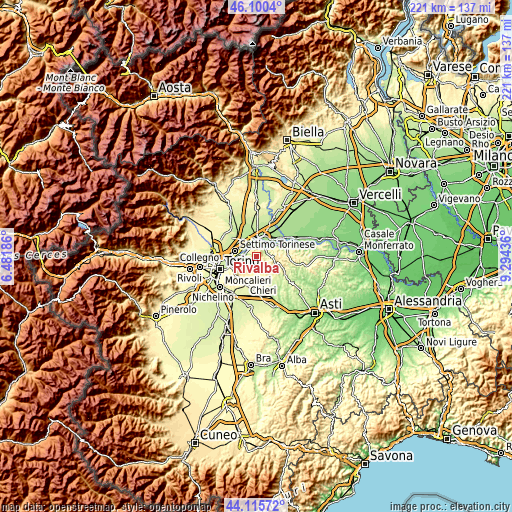 Topographic map of Rivalba