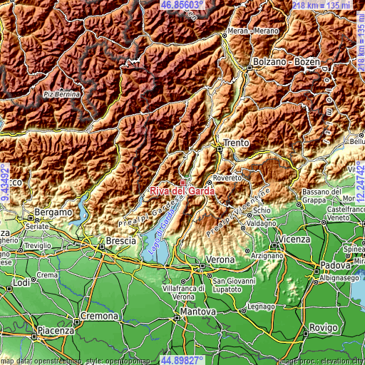 Topographic map of Riva del Garda