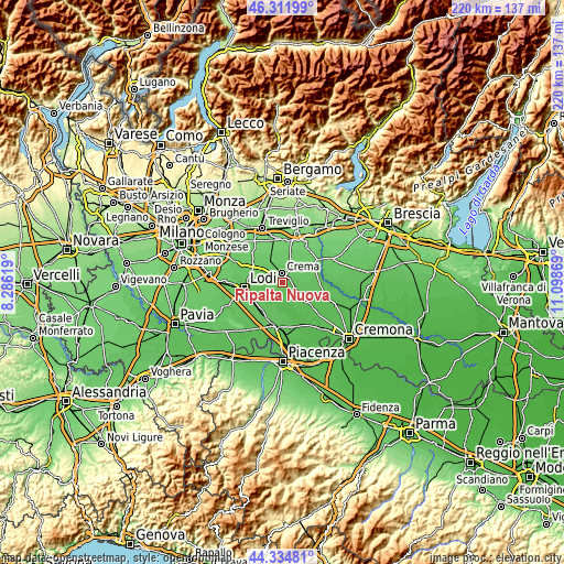 Topographic map of Ripalta Nuova