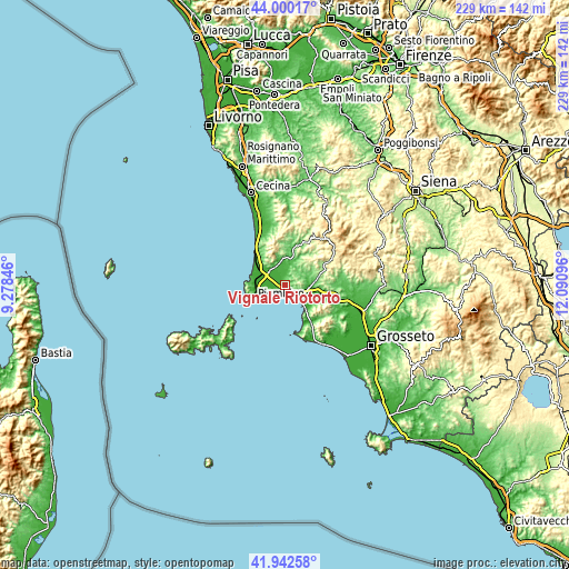 Topographic map of Vignale Riotorto