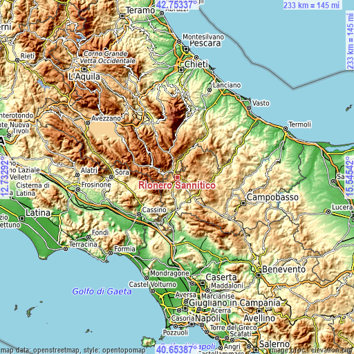 Topographic map of Rionero Sannitico