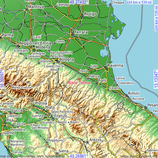 Topographic map of Riolo Terme