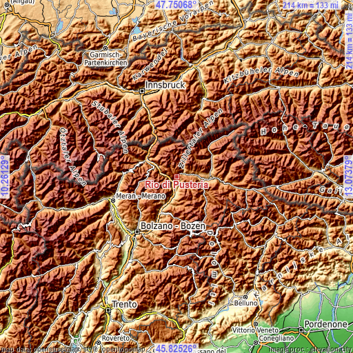 Topographic map of Rio di Pusteria