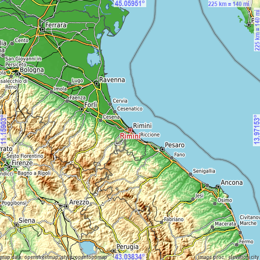 Topographic map of Rimini
