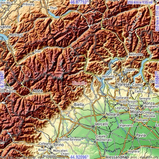 Topographic map of Rimella