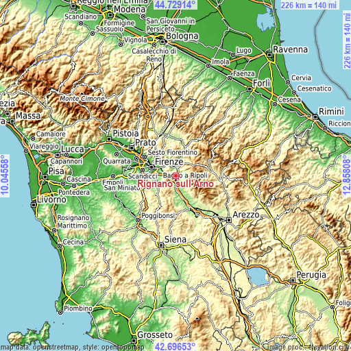 Topographic map of Rignano sull'Arno