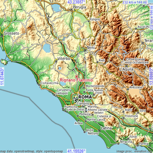 Topographic map of Rignano Flaminio