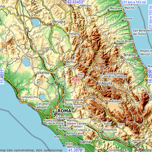 Topographic map of Rieti