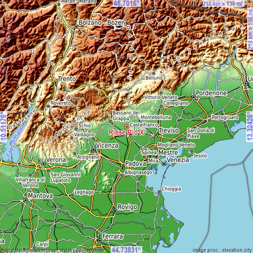 Topographic map of Riese Pio X