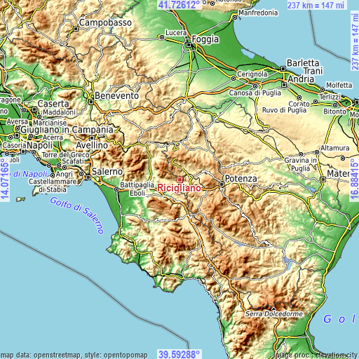 Topographic map of Ricigliano