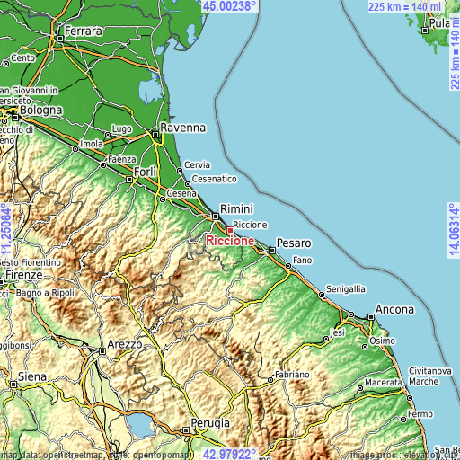 Topographic map of Riccione
